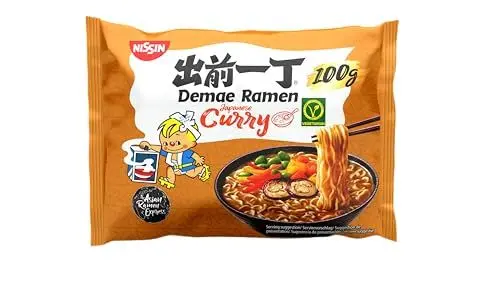 Produktbild: Nissin Demae Ramen – Japanese Curry, Einzelpack, Instant-Nudeln japanischer Art, mit Curry-Geschmack und asiatischen Gewürzen, vegetarisch, schnell und einfach zubereitet, asiatisches Essen (1x100g)