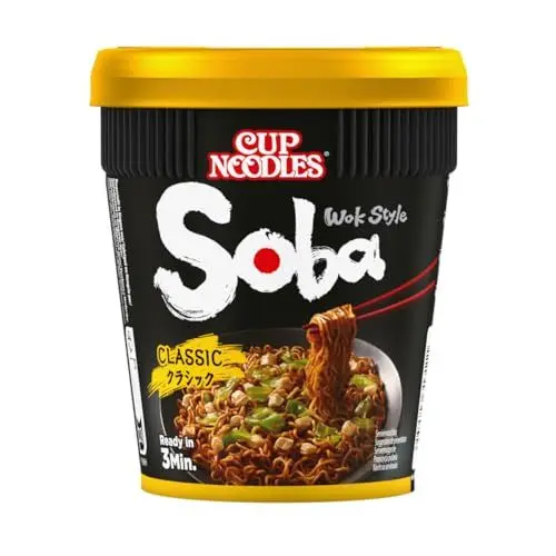 Produktbild: Nissin Noodles Soba Cup – Classic, 1er Pack, Wok Style Instant-Nudeln japanischer Art mit Yakisoba-Sauce und Gemüse, schnell im Becher zubereitet, asiatisches Essen (90 g)