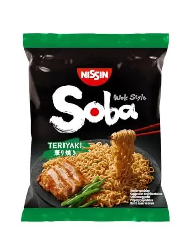 Produktbild: Nissin Soba Bag – Teriyaki, 9er Pack, Wok Style Instant-Nudeln japanischer Art, mit Teriyaki-Sauce, schnelle Zubereitung, asiatisches Essen (9 x 110 g)