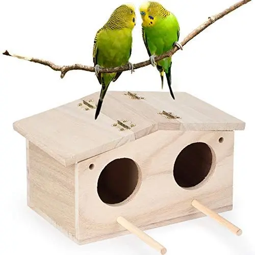 Produktbild: Nistkasten für Sittiche, Vogelkäfig, Brutkasten aus Holz, Vogelhaus-Zubehör, Vogelkäfig-Haus aus Holz mit Sitzstange, Vogelkasten für Schwalben, Nymphensittiche, Wellensittiche,