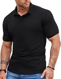 Produktbild: NITAGUT Herren Poloshirt Atmungsaktive Bequem Golf Tennis T-Shirts Baumwolle Lounge Leicht Knopfleiste Kurzarm Hemd,Schwarz,L