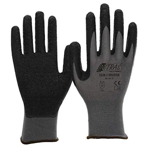 Produktbild: NITRAS Nylotex 3520 Nylon-Latexhandschuhe Arbeitshandschuhe 12 PAAR Größe 10 (XL), Grau/Schwarz
