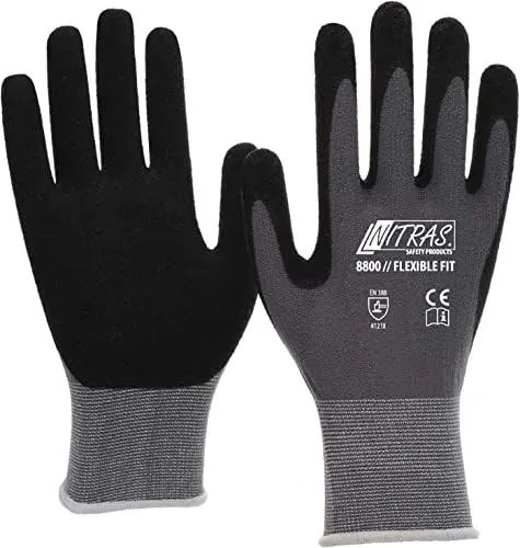 Produktbild: Nitras 3 Paar 8800 FLEXIBLE FIT Arbeitshandschuhe - Schutz-Handschuhe für die Arbeit - EN 388 - Grau/Schwarz - Gr. 8