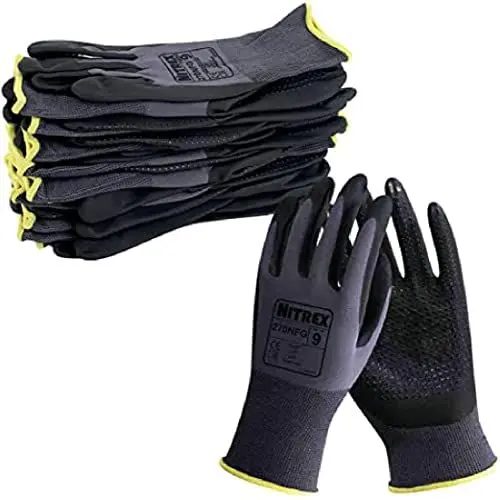 Produktbild: NITREX 270NFG Arbeitshandschuhe, abriebfeste Schutzhandschuhe mit gesandeter Schaum-Handflächenbeschichtung, Schutz vor mechanischen und industriellen Gefährdungen – 10 Paar je Beutel – Größe 10