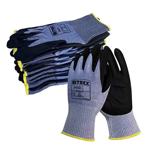 Produktbild: NITREX Unigloves 242D Wiederverwendbare Handschuhe mit PU-Nitril-Handflächenbeschichtung, NitreGuard-Technologie und schnittfestem Innenfutter, blau/schwarz