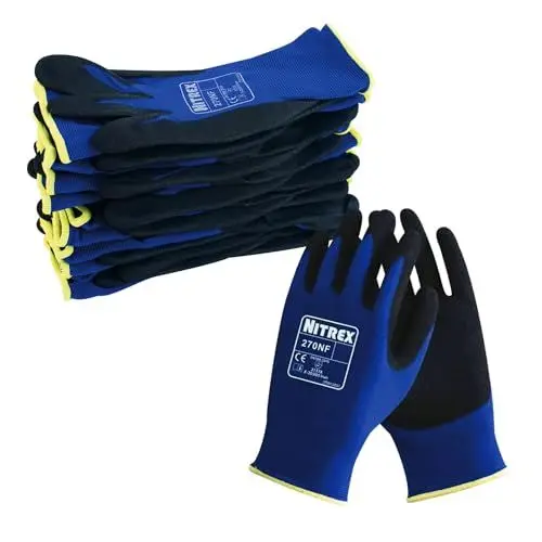 Produktbild: NITREX Unigloves 270NF Wiederverwendbare Handschuhe für allgemeine Handhabung, mit sandiger Handflächenbeschichtung und Nylonfutter, Blau/Schwarz