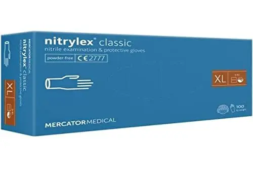 Produktbild: Nitrylex Classic Einweg-Nitrilhandschuhe, schützende Untersuchungshandschuhe, puderfrei, unsteril, Blau , Größe XL (9-10), beidhändig tragbar, Mikro + strukturierte Fingerspitze, dispenser box 100 Stk