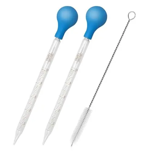 Produktbild: NIUQIGE Glas Pipetten Set - 2 Stück Transfer Pipette 10ml + 1 Stück Reinigungsbürste, Glaspipette mit Bürsten, Glas Pipette Dropper, Tropfpipette für Labor Lebensmittel Forschung Medizin Schule