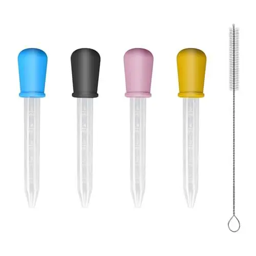 Produktbild: NIUQIGE Pipette 5ml - 4 Stück Liquid Dropper, Silikon Pipetten, 5 ML Dropper Graduierte Transfer Pipette, Bringt 1 Stück Bürsten, für Pflanze, Haustier und Süßigkeitenformen Bastelarbeiten