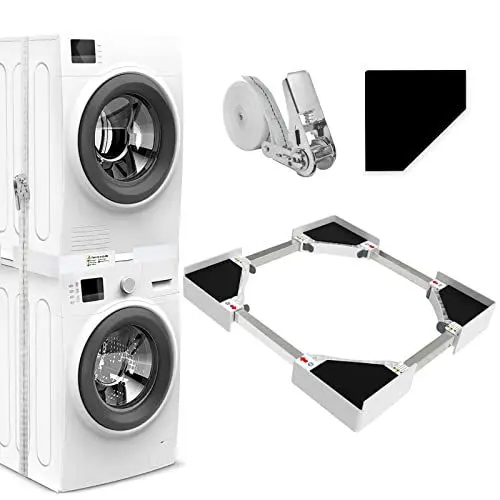 Produktbild: NIUXX Universal-Stapelbausatz/Verbindungsrahmen für Waschmaschine und Wäschetrockner, Waschmaschinenzubehör/Trocknerzubehör, mit Ratschenseil, Einstellbare Größe（46-66cm）