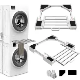 Produktbild: NIUXX Zwischenbaurahmen mit Wäscheleine, verbindungsrahmen waschmaschine trockner universal, Verbindungsrahmen Zwischenbausatz mit ausziehbarer Handtuchhalter, Einstellbare Größe（53-68cm）