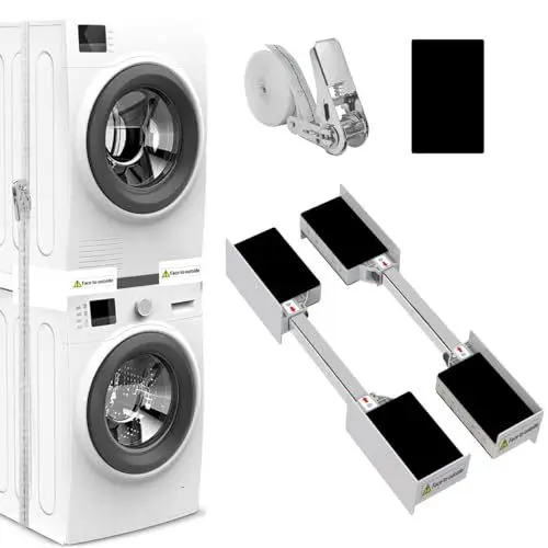 Produktbild: NIUXX Zwischenbaurahmen universal, Verbindungsrahmen für Waschmaschine und Trockner, Zwischenbausatz inkl. Zurrgurt, Einstellbare Größe（46-66cm）