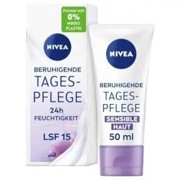 Produktbild: NIVEA Beruhigende Tagespflege 24h Feuchtigkeit LSF 15, parfumfreie Gesichtscreme für sensible Haut, zarte Tagescreme mit Traubenkernöl
