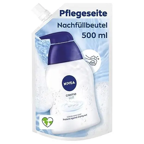 Produktbild: NIVEA Creme Soft Pflegeseife Nachfüllbeutel (500 ml), pflegende Handseife mit Mandel-Öl, mild duftende Flüssigseife zur sanften und hygienischen Reinigung