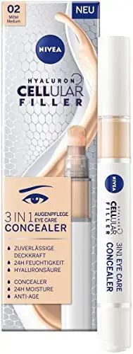 Produktbild: NIVEA Hyaluron Cellular Filler 3IN1 Augenpflege Concealer Mittel (4 ml), Anti-Age Concealer mit Hyaluron, Abdeckstift für Augenringe, Rötungen und Pickel