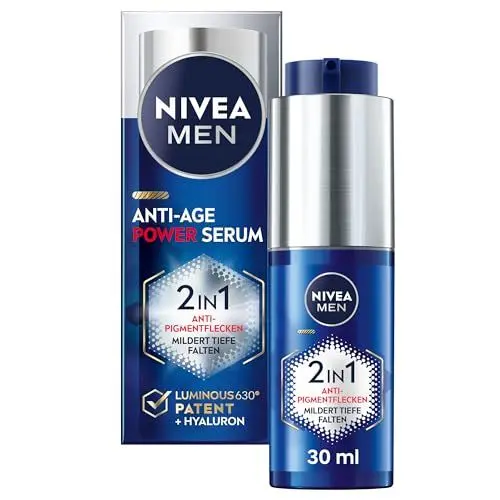 Produktbild: NIVEA MEN Anti-Age 2in1 Power Serum, Gesichtspflege für Männer mit Hyaluron für Anti-Aging-Effekt, Hautpflege mit LUMINOUS630® gegen Alters- und Pigmentflecken (30 ml)
