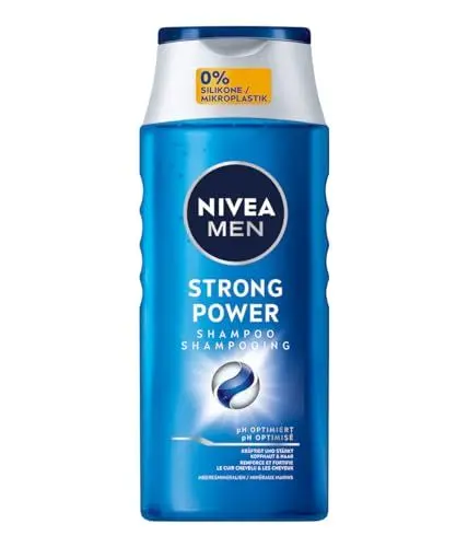 Produktbild: NIVEA MEN Strong Power Shampoo, kräftigendes Haarshampoo ohne Silikone und Mikroplastik, Männer Shampoo mit Meeresmineralien und pH-optimierter Formel (250 ml)
