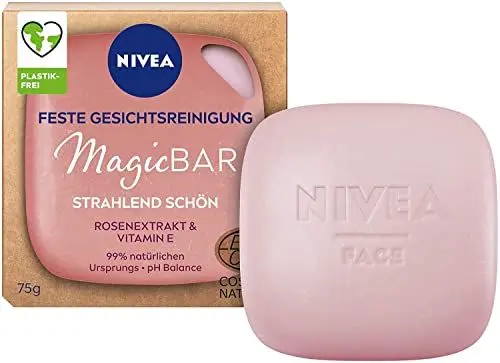 Produktbild: NIVEA MagicBar Feste Gesichtsreinigung Strahlend Schön (75g), Gesichtsreiniger für strahlende Haut, zertifizierte Naturkosmetik mit Rosenextrakt & Vitamin E