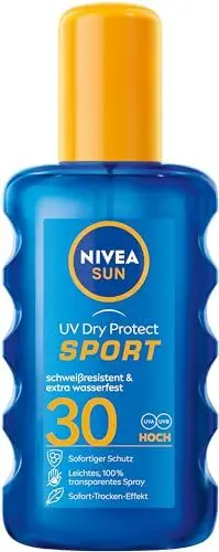 Produktbild: NIVEA SUN UV Dry Protect Sport Sonnenspray LSF 30 (200 ml), 100% transparenter Sonnenschutz speziell für Sportler, schweißresistente & extra wasserfeste Sonnencreme