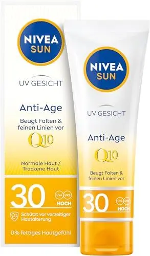 Produktbild: NIVEA SUN UV Gesicht Q10 Anti-Age Sonnenschutz mit LSF 30 (50 ml), feuchtigkeitsspendende Gesichtssonnencreme, Anti-Falten Sonnencreme mit Schutz vor UVA/UVB-Strahlen