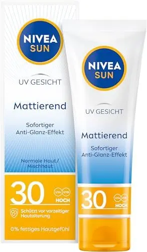 Produktbild: NIVEA SUN UV Gesicht Mattierender Sonnenschutz LSF 30 (50 ml), nicht fettende Sonnencreme für das Gesicht, sofort wirksame Sonnenmilch mit leichter Textur