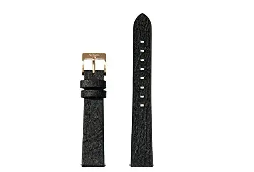Produktbild: Nixon Pineapple Wechselarmband für Uhren mit 16 mm Abstand aus veganem Ananas-Leder in der Farbe Schwarz mit Edelstahlschließe und Armbandöse, BA002-000-00