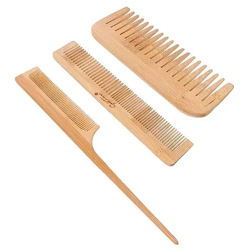 Produktbild: NIYANGLE 3 Stück Bambus Haarbürste und Breite Zähne Antistatisch Hitzebeständig für Frauen und Männer Salon und Heimgebrauch