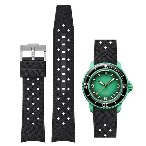 Produktbild: Niziruoup Uhrenarmbander für Blancpain X Swatch Fifty Fathoms, Tropischer Stil Silikon Kautschuk Armband Gebogenes Ende Weiches Silikonkautschuk Ersatzband 22mm mit Werkzeug entfernen
