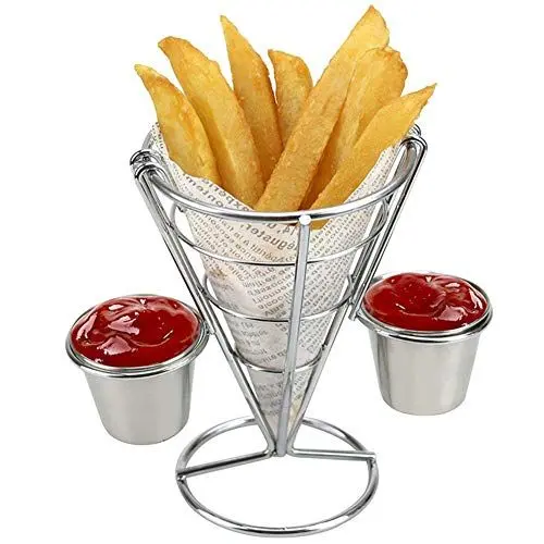 Produktbild: Pommes-Frites-Ständer, Buffet-Kegel, Snack-Präsentationskörbe, Robust, Langlebig für Party-Snacks (Eisendraht + Galvanisierung 2)
