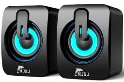 Produktbild: NJSJ Computer Lautsprecher USB betrieben Mini Laptop Lautsprecher Wired 3,5 mm AUX Lautstärkeregler LED Licht Gaming Lautsprecher für PC,Tablets,Handy,MP4 Player Smartphone