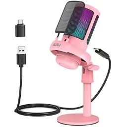 Produktbild: NJSJ Gaming Mikrofon PC, USB Microphone für PC/PS4/PS5/Mac/Telefon, Kondensatormikrofon USBC mit Touch-Stummschaltung, Brillante RGB-Beleuchtung, Kopfhöreranschluss für Streaming(Rosa)