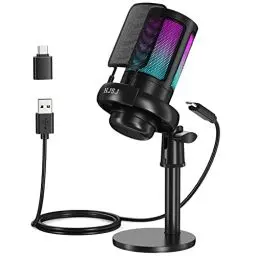 Produktbild: NJSJ Mikrofon PC, Gaming Microphone für PS4 PS5 Mac, RGB USB Mikrofone für Streaming Podcast Studio, EIN-klick-Stummschaltung, Pop Filter, Schwarz