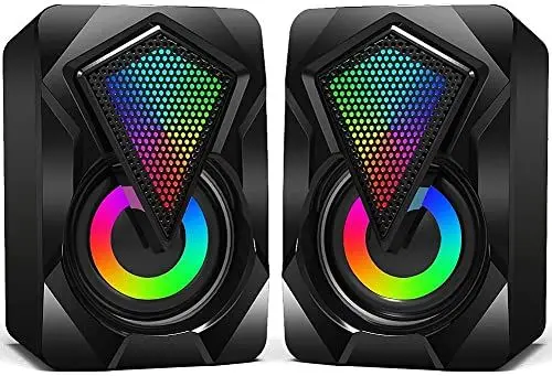 Produktbild: NJSJ Stereo-2.0-Lautsprecher PC, Boxen mit USB-Stromversorgung, RGB LED Licht, 6 Watt, 3,5 mm AUX Klinke, Gaming Lautsprecher für Laptop, Computer, Monitor, Tablets, Music Player, PS5, Schwarz