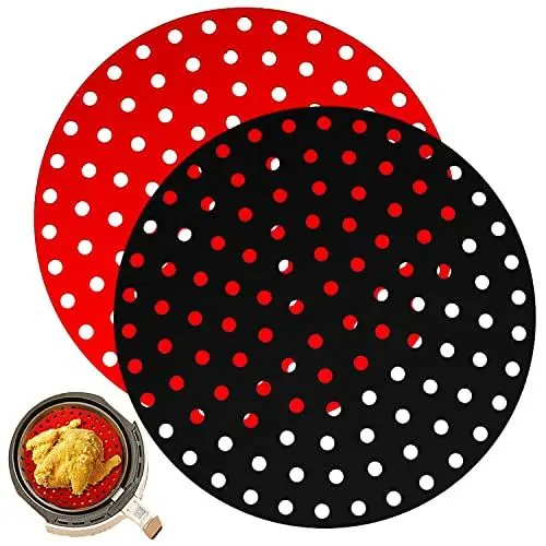 Produktbild: NK 2 Stück Silikon-Ofenpapier, wiederverwendbar, für Fritteuse, Silikon, AirFryer Liner, Antihaftbeschichtung, Zubehör für Fritteusen ohne Öl (rund, 22,5 cm)
