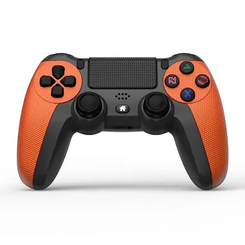 Produktbild: NK Wireless Controller für PS4 / PS3 / PC/Mobile - Wireless Controller mit Vibration, 6-Achsen-Erkennungsfunktion, LED-Licht, Touchpanel, Kopfhörerbuchse, inkl. Ladekabel - Orange