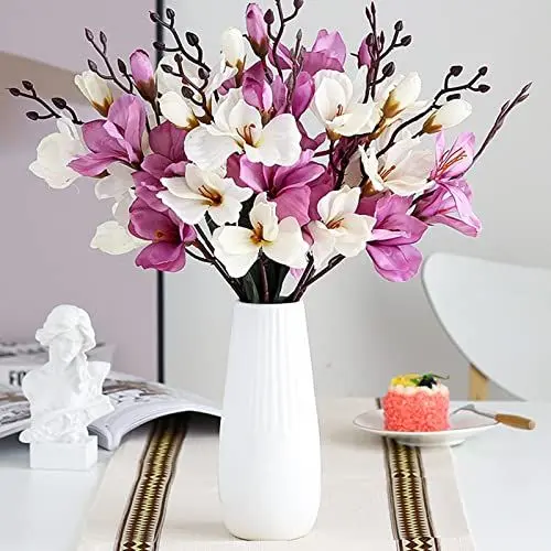 Produktbild: NLDGR Künstliche Magnolienblume, Magnolien-Seidenblume mit Stielen für Blumenarrangements für Vasen, Zuhause, Hochzeit, Dekoration, Heimdekoration, Party, Garten, Büro (Purple*2pcs)