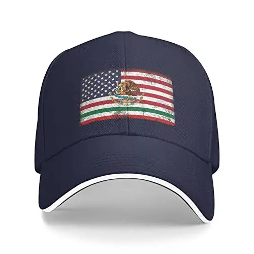 Produktbild: NLWQEKV Mexikanische amerikanische Flagge Hut für Männer Frauen Mexiko USA Freundschaft Flagge Baseball Cap BlackHat