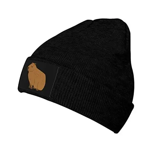 Produktbild: NLWQEKV Niedliche Capybara-Nagetiere, lustige Geschenke für Damen und Herren, Schwarze Strickmütze mit Bündchen, Outdoor-Mütze für kaltes Wetter