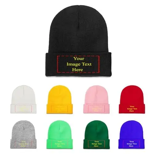 Produktbild: NLWQEKV Personalisierte Beanie-Mütze mit Ihrem Fototext, Namenslogo, personalisierte Strickmütze, Totenkopfmütze, Chemo-Mütze, Baggy-Mütze, individuelle warme Wintermütze für Männer und Frauen