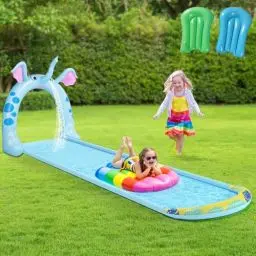 Produktbild: NMM Elefanten Wasserrutsche mit 2 Bodyboard, Sommerspielzeug mit eingebautem, Rasen-Wasserrutsche für Sommer-Wasserspaß im Garten für Kinder und Erwachsene(197in x 50in)