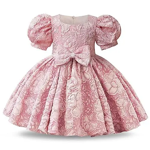 Produktbild: NNJXD Baby Mädchen Taufkleid Tutu Party Blume Schleife Kleinkind Mädchen Kleider 2038 Rosa Größe (100) 2-3 Jahre