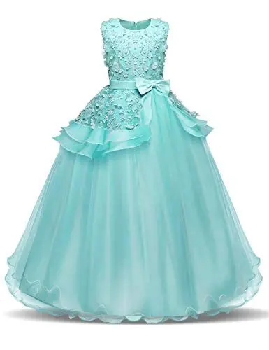 Produktbild: NNJXD Mädchen Ärmellos Stickerei Prinzessin Festzug Kleider Abschlussball Ballkleid Größe(120) 4-5 Jahre 354 Grün-A