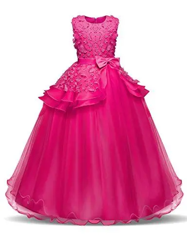 Produktbild: NNJXD Mädchen Ärmellos Stickerei Prinzessin Festzug Kleider Abschlussball Ballkleid Größe(150) 10-11 Jahre 354 Rose-A