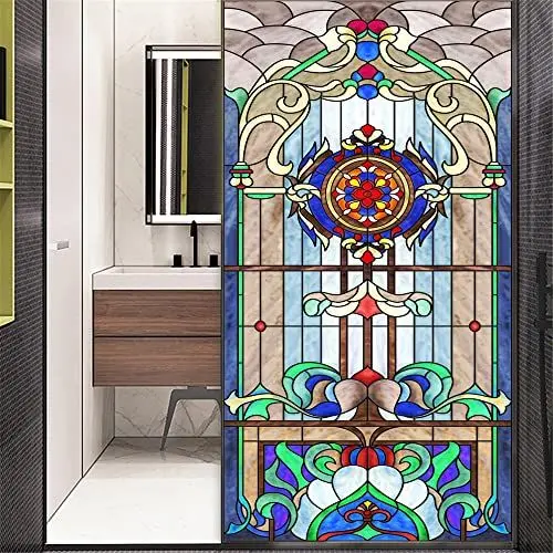Produktbild: No Glue Decorative Privacy Frosted Window Film Modern Classic Stained Glass Door Window Decals Window Sticker 40x80cm(15.7