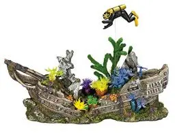 Produktbild: Nobby Aqua Ornaments SCHIFFSWRACK MIT TAUCHER mit Pfl., 42,2 x 13,7 x 21,5 cm, 1 Stück