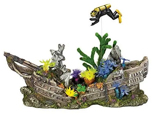 Produktbild: Nobby Aqua Ornaments SCHIFFSWRACK MIT TAUCHER mit Pfl., 42,2 x 13,7 x 21,5 cm, 1 Stück