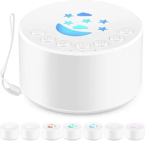 Produktbild: NOBES White Noise Machine Baby, Einschlafhilfe Babys Erwachsene Weißes Rauschen Sound Machine, 18 Soothing Sounds, Portable White Noise Machine Babys 7 Farben Nachtlicht Baby