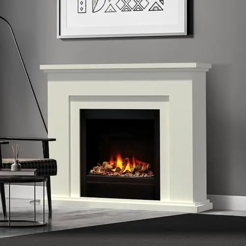 Produktbild: Noble Flame GENUA Opti-glo - Opti-Myst Elektrokamin Kaminofen Kamin - mit Heizung - mit Dekoholz - weiß