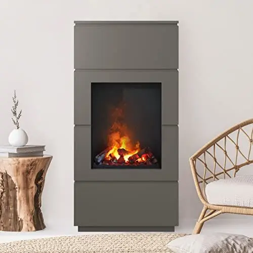 Produktbild: Noble Flame KANT (Stand-Elektrokamin Opti-myst): Quarzgrau - Dekoholz - Brennraum: Schwarz, pulverbeschichtet