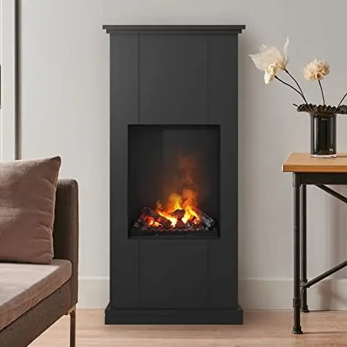 Produktbild: Noble Flame NEW ORLEANS (Stand-Elektrokamin Opti-myst): Schwarz-grau - Kieswanne mit weißen Steinen - Brennraum: Schwarz, spiegelnd